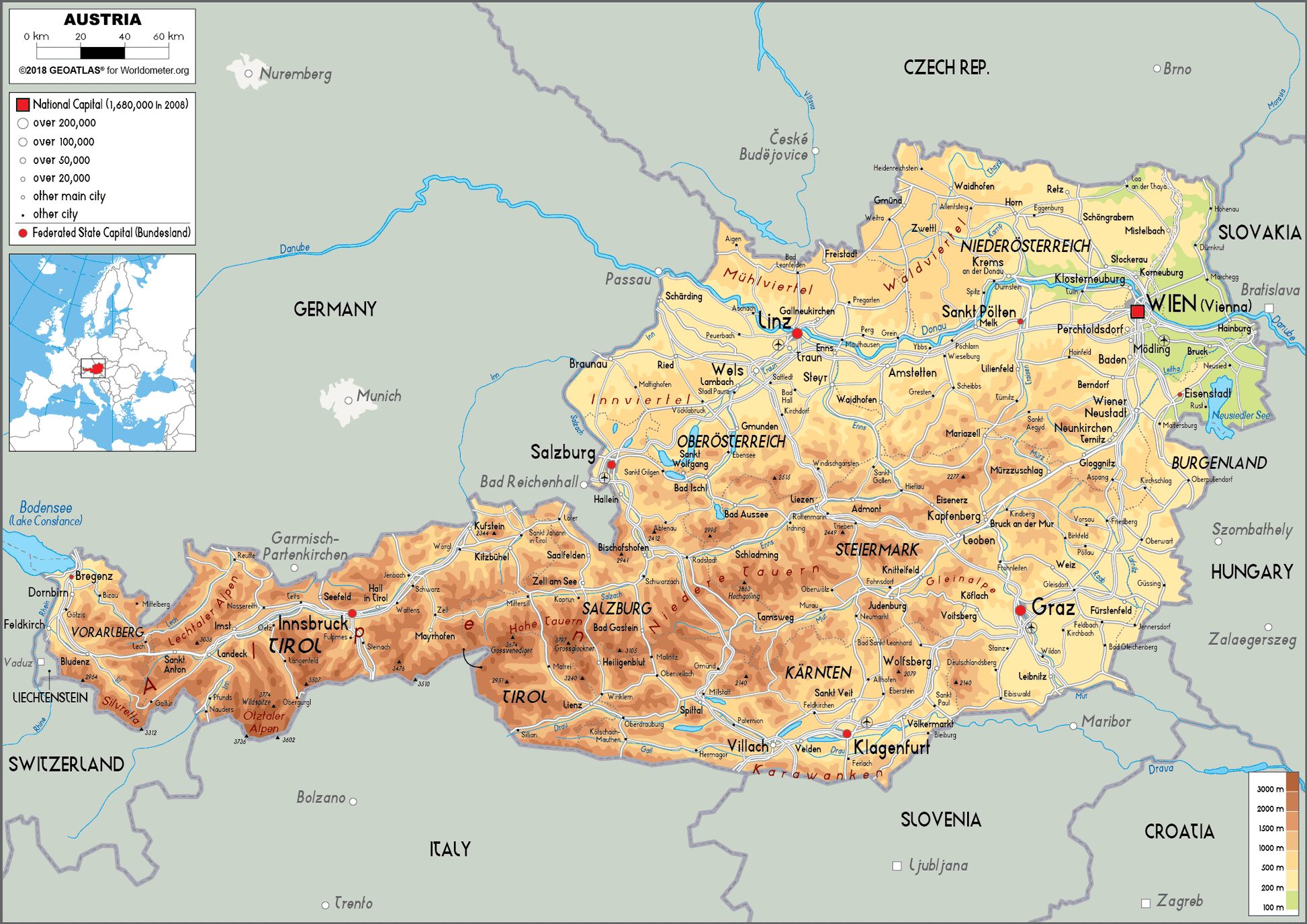 Topografische kaart Oostenrijk