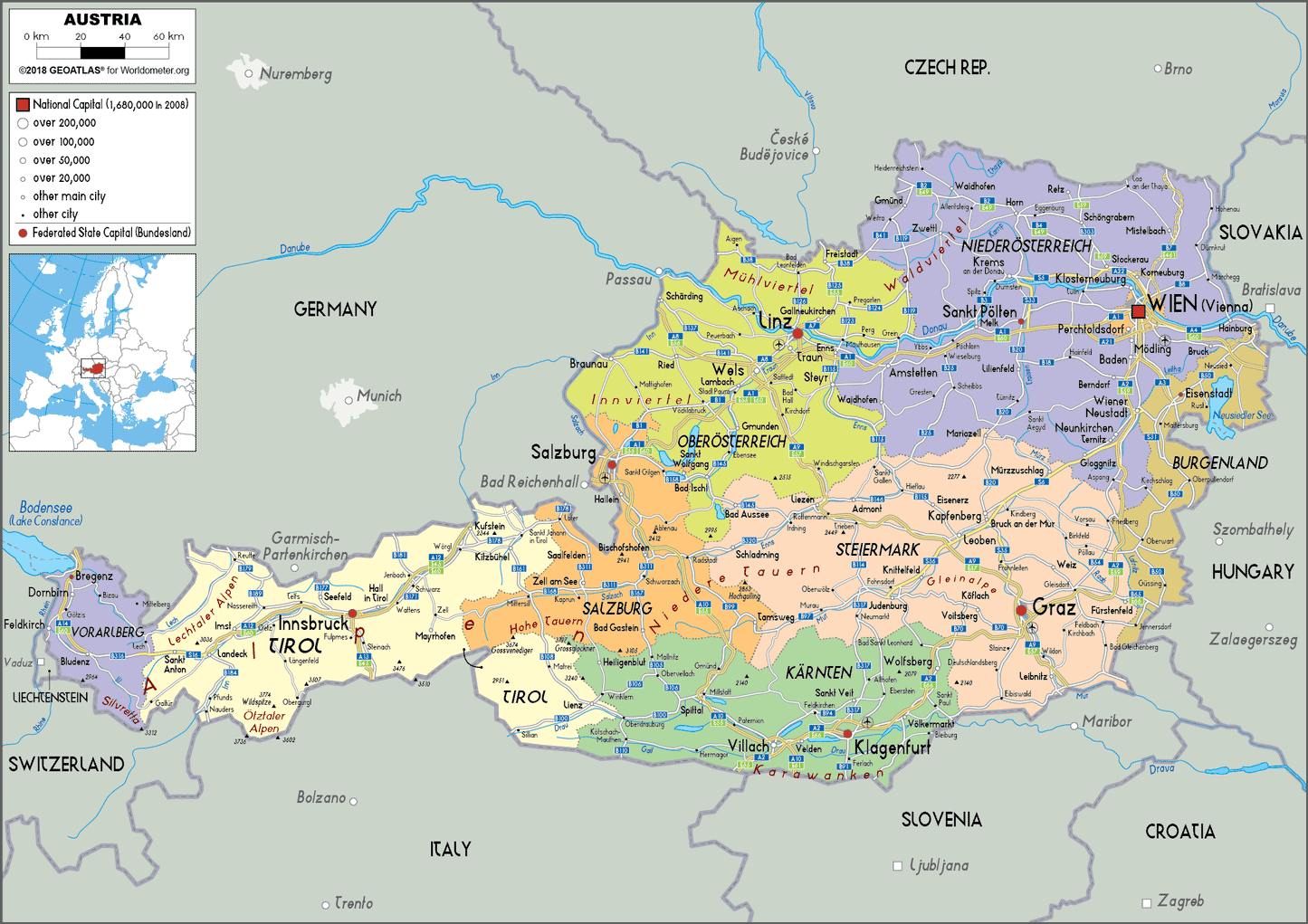 Overzicht regio's in Oostenrijk