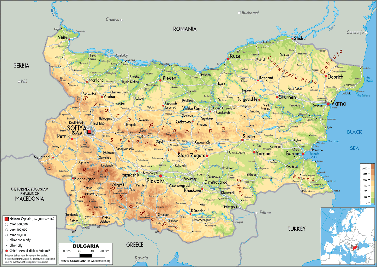 Topografische kaart Bulgarije