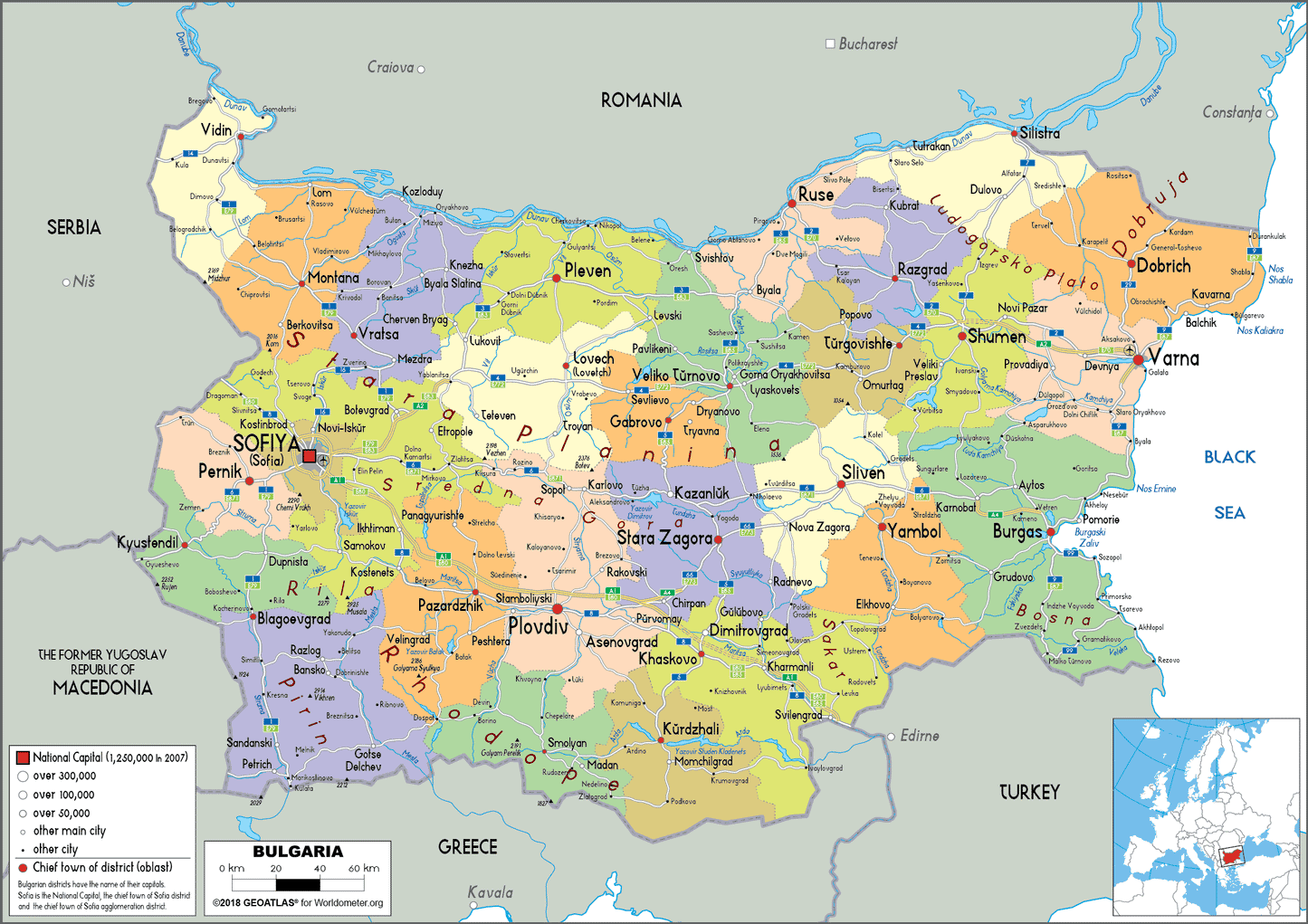 Overzicht regio's in Bulgarije