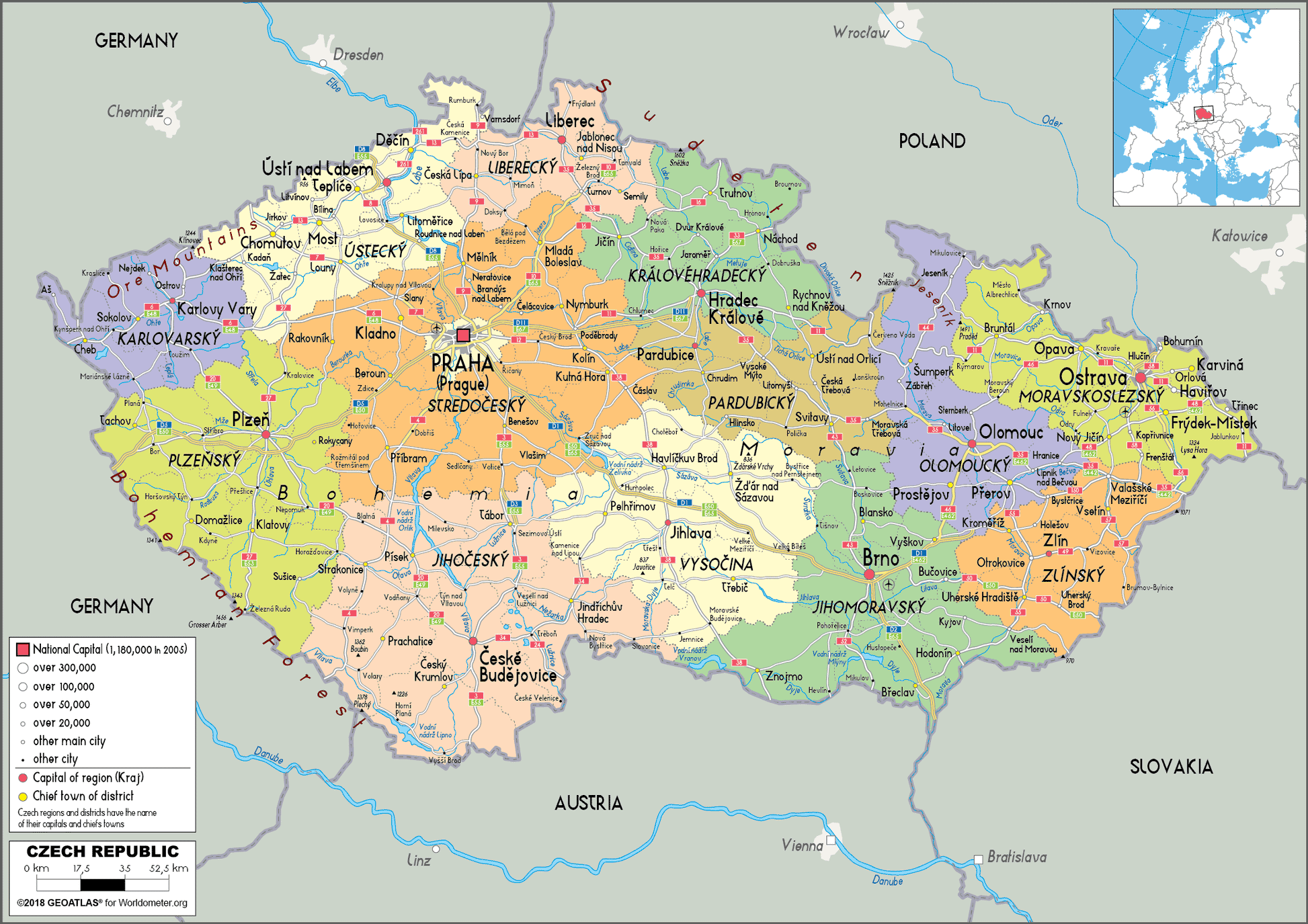 Overzicht regio's in Tsjechië