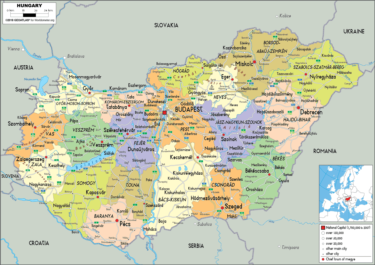 Overzicht regio's in Hongarije