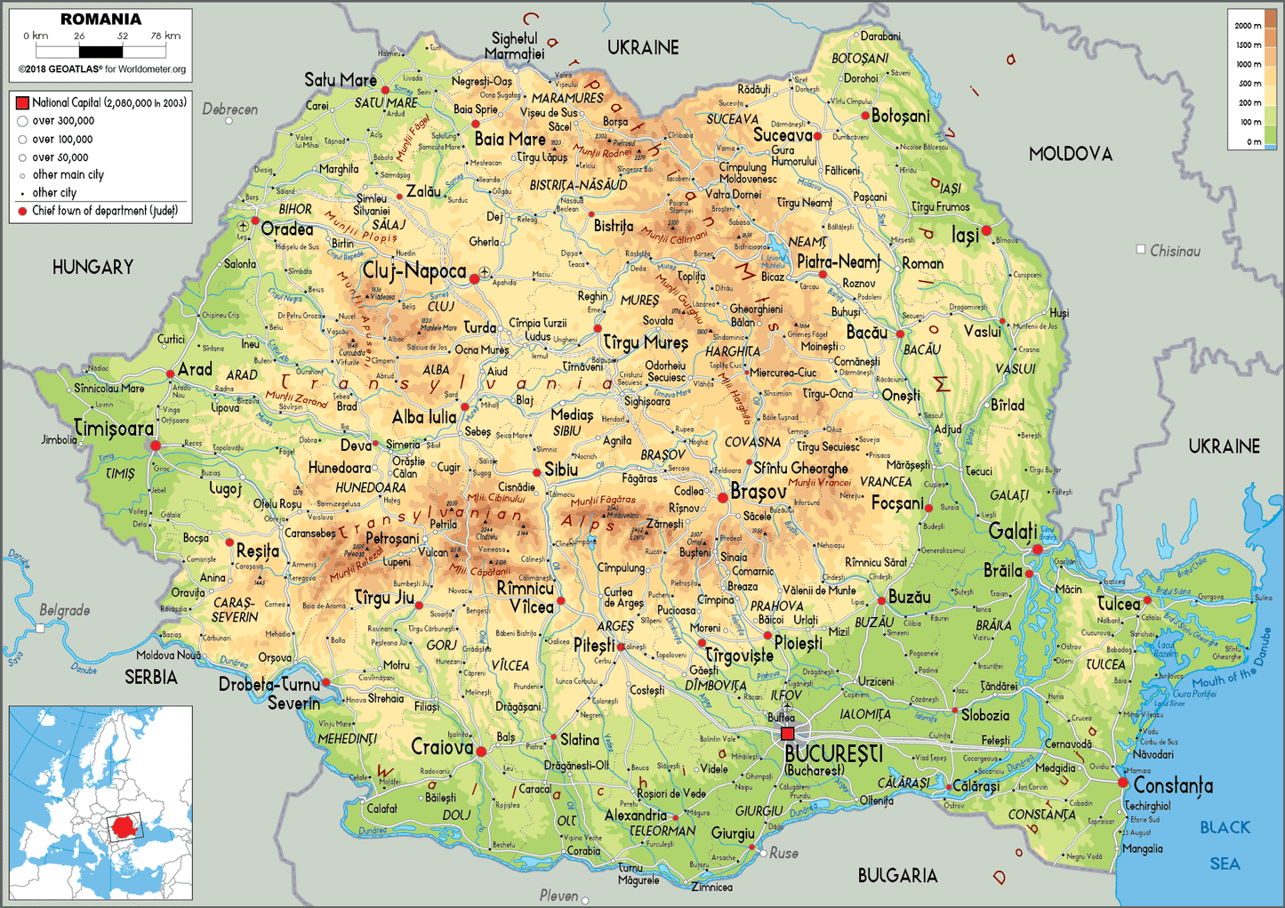 Topografische kaart Roemenië