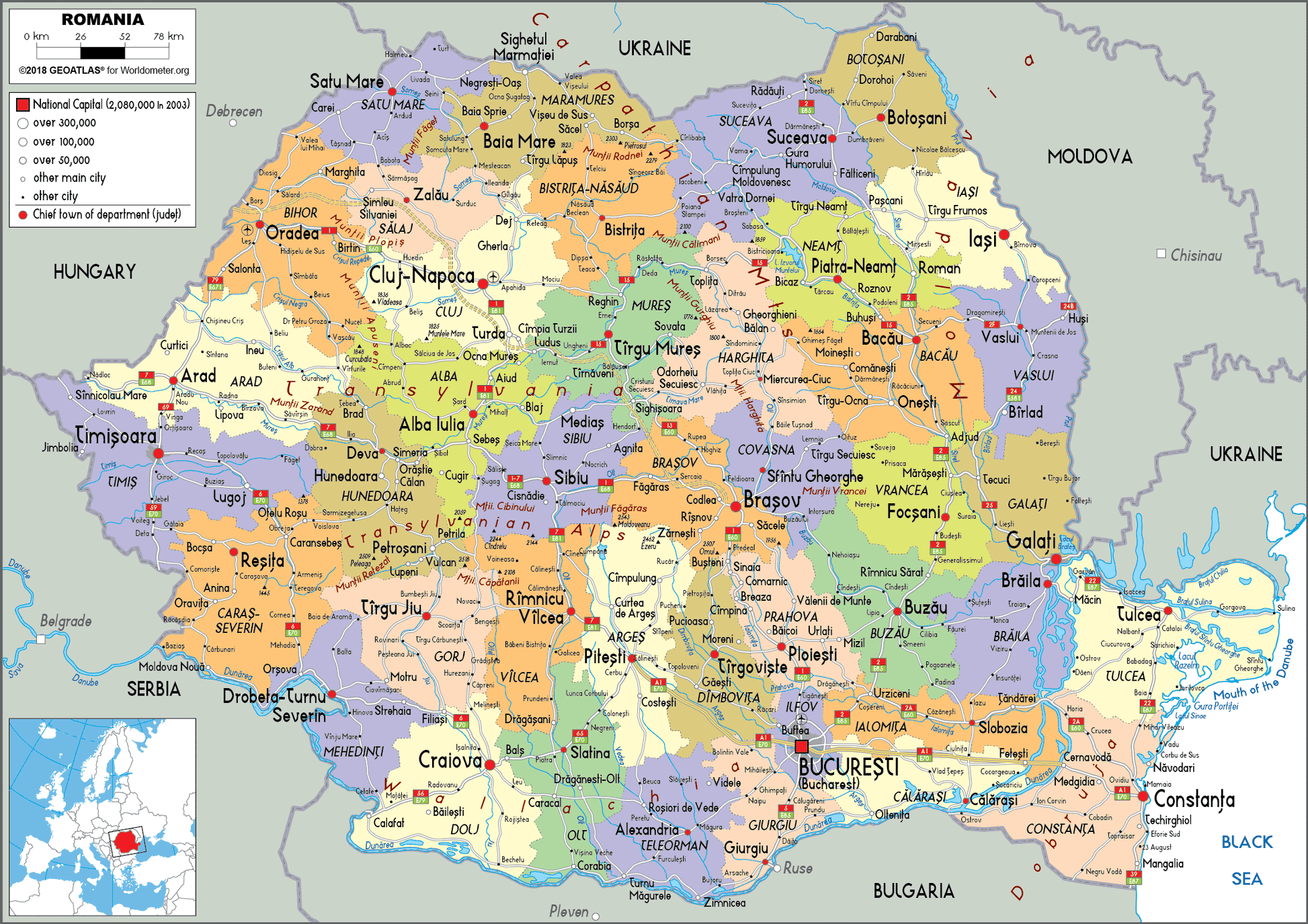 Overzicht regio's in Roemenië