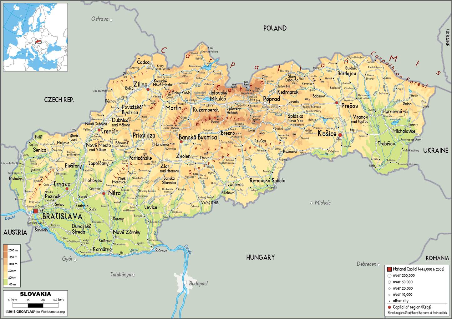 Topografische kaart Slowakije