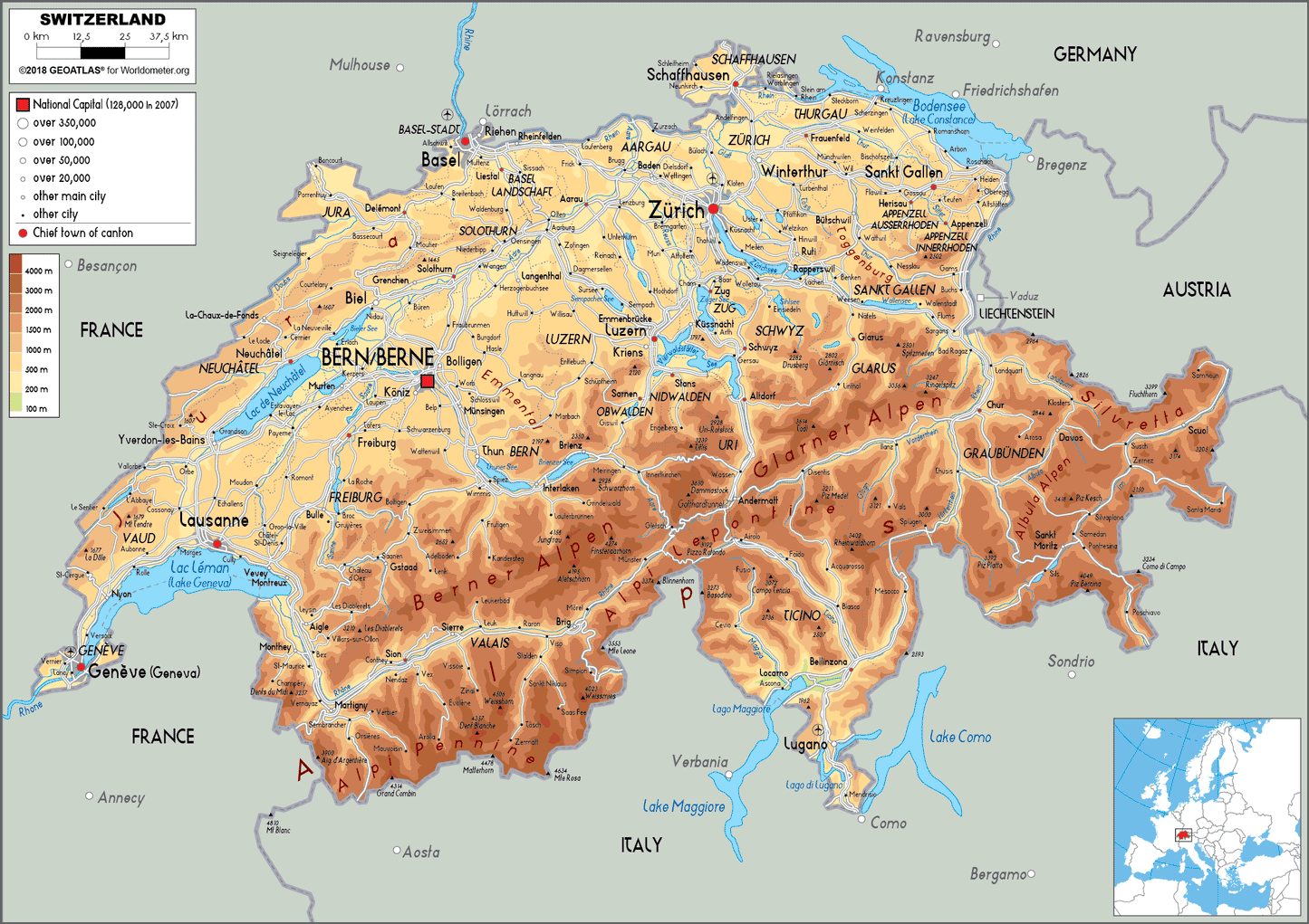 Topografische kaart Zwitserland
